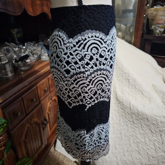 AQUA Brand Tri-colored Lace Overlay Lined Pencil Skirt - Picture 6 of 10